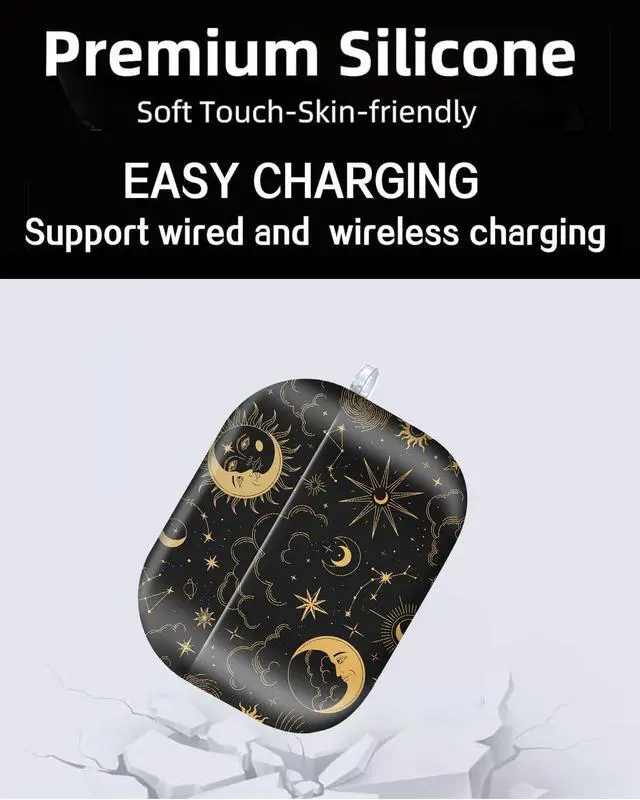 Alt view image 6 of 6 - Compatible with AirPod Pro Case 2nd/1st Gen (2023/2022/2019),Shockproof Protective Cover with Keychain for Women,Cute Charging Case for Airpod Pro 2/1(Celestial Moon and Sun)
