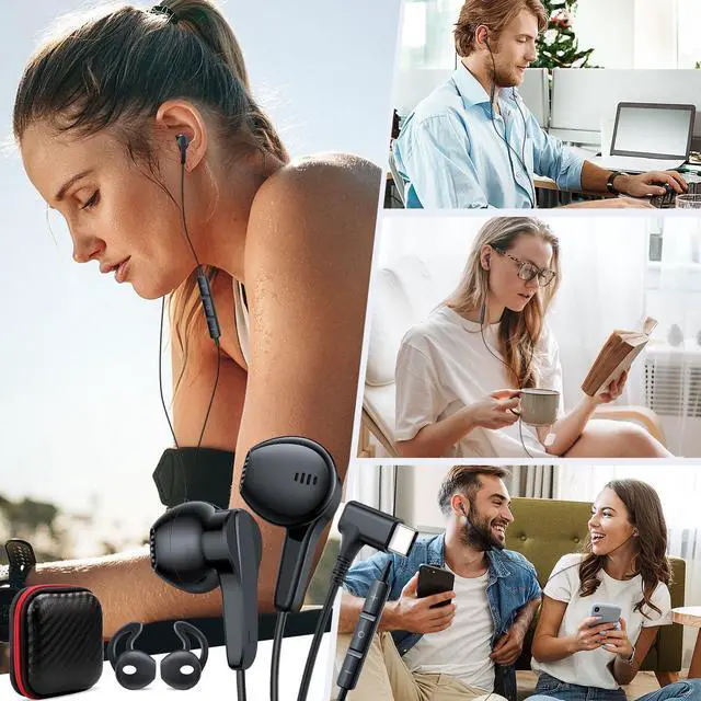 Alt view image 3 of 7 - USB C Earbuds Wired C Plug Headphone 90°Right Angle Earphones Black | Cord Headphones with Microphone Volume Control for iPhone 17 16 15 Pro for Google Pixel 10 9 Pro for Samsung S26 Ultra S25