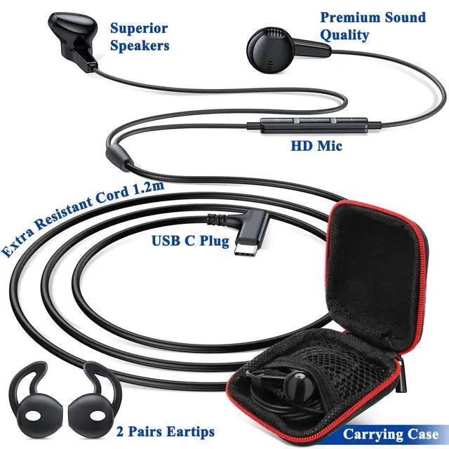 Alt view image 6 of 7 - USB C Earbuds Wired C Plug Headphone 90°Right Angle Earphones Black | Cord Headphones with Microphone Volume Control for iPhone 17 16 15 Pro for Google Pixel 10 9 Pro for Samsung S26 Ultra S25