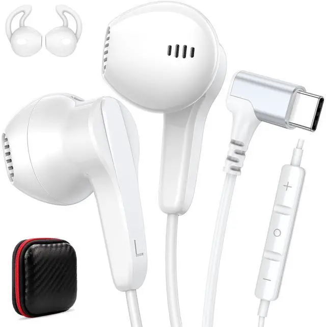 Main image of USB C Earbuds Wired C Plug Headphone 90°Right Angle Earphones White | Cord Headphones with Microphone Volume Control for iPhone 17 16 15 Pro for Google Pixel 10 9 Pro for Samsung S26 Ultra S25