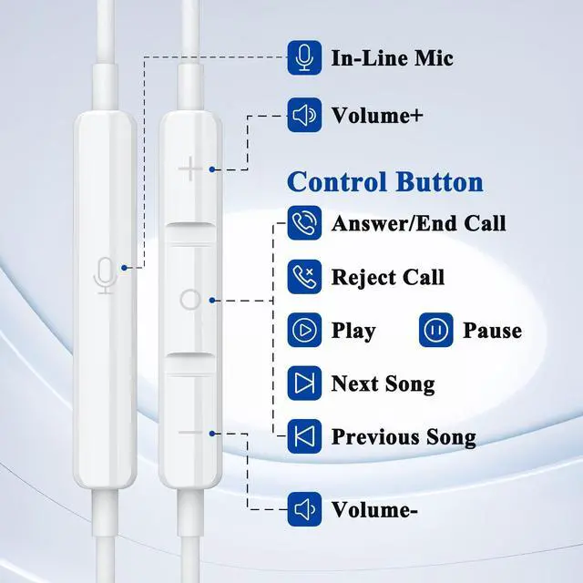 Alt view image 4 of 7 - USB C Earbuds Wired C Plug Headphone 90°Right Angle Earphones White | Cord Headphones with Microphone Volume Control for iPhone 17 16 15 Pro for Google Pixel 10 9 Pro for Samsung S26 Ultra S25