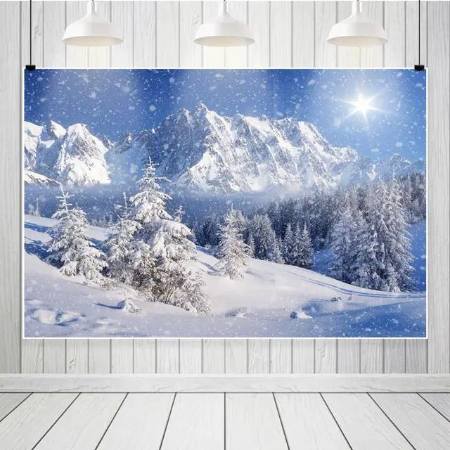 Alt view image 3 of 5 - Winter Snow Forest Backdrop Mountain Landscape Background 10x8ft | Christmas Photography Background Dreamy Flying Snow Scene Snowy Pine Forest Wonderland Backdrop Holiday Photo Studio Props