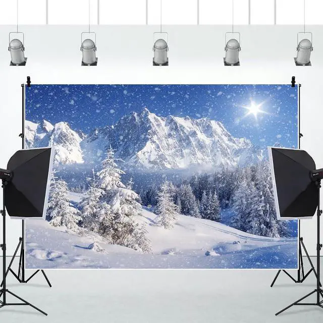Alt view image 4 of 5 - Winter Snow Forest Backdrop Mountain Landscape Background 10x8ft | Christmas Photography Background Dreamy Flying Snow Scene Snowy Pine Forest Wonderland Backdrop Holiday Photo Studio Props