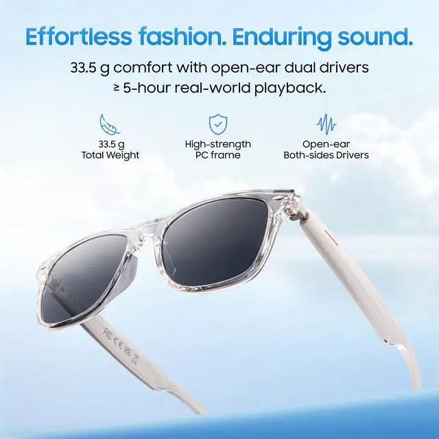 Alt view image 5 of 6 - AI Smart Glasses, Translator, Open-Ear Bluetooth Audio, Black TR90 Frame | Real-time AI interpreter & translator, open-ear speakers, auto on/off wear sensor, touch control, for men & women