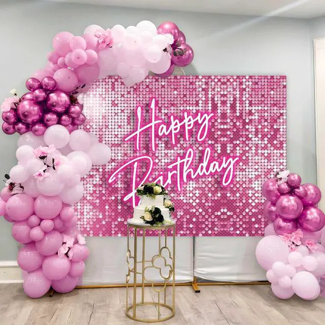 Alt view image 4 of 7 - Glitter Pink Happy Birthday Backdrop Banner Decorations for Women,Pink Neon Birthday Backdrops Sign Shining Shimmer Wall Photography Background Girls Bday Party Banner Photo Booth Props 7x5ft