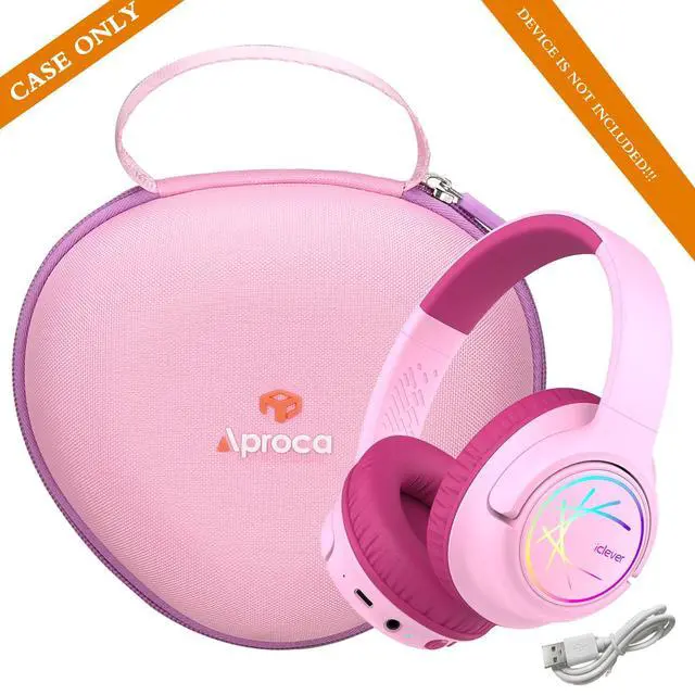 Alt view image 5 of 7 - Pink Hard Storage Protective Case, for iClever BTH20 / Clever BTH18 Kids Bluetooth Headphones and Accessories