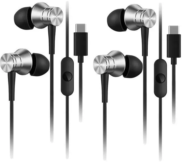 Main image of 2-Pack Piston-Fit Headphones, USB-C in Ear Ear Buds with Mic, Wired Earbuds, Noise Isolation, Control Button, Comfortable Earphones for iPhone 17/16/15/Samsung/Tablet, Silver