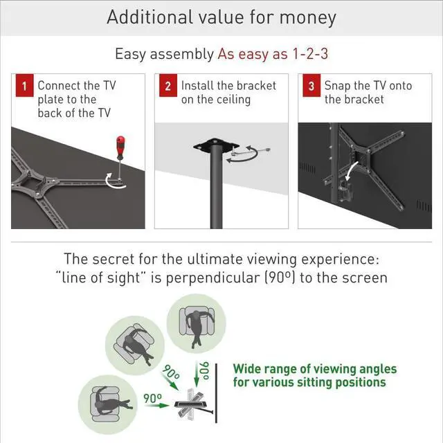 Alt view image 5 of 6 - 38'' Long TV Ceiling Mount, 13-65 inch Full Motion - 3 Movement Flat/Curved Screen Bracket, Holds up to 88lbs, Telescopic Height Adjustment, Fits LED OLED LCD