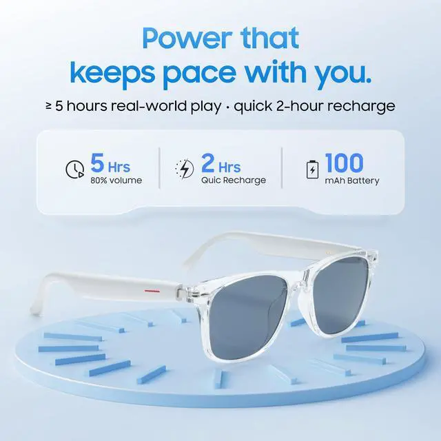 Alt view image 6 of 6 - AI Smart Glasses, Translator, Open-Ear Bluetooth Audio, Black TR90 Frame | Real-time AI interpreter & translator, open-ear speakers, auto on/off wear sensor, touch control, for men & women