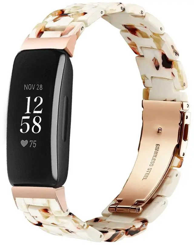 Main image of Compatible with Fitbit Inspire 2 /Inspire HR/Inspire bands Women, Stylish Resin Watch Bracelet Replacement Bands for Adjustable Wristband for Fitbit Inspire Accssorises (Nougat White)