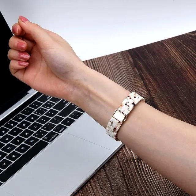 Alt view image 4 of 6 - Compatible with Fitbit Inspire 2 /Inspire HR/Inspire bands Women, Stylish Resin Watch Bracelet Replacement Bands for Adjustable Wristband for Fitbit Inspire Accssorises (Nougat White)