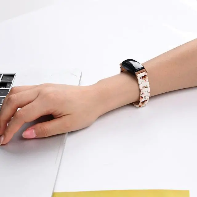 Alt view image 6 of 6 - Compatible with Fitbit Inspire 2 /Inspire HR/Inspire bands Women, Stylish Resin Watch Bracelet Replacement Bands for Adjustable Wristband for Fitbit Inspire Accssorises (Nougat White)
