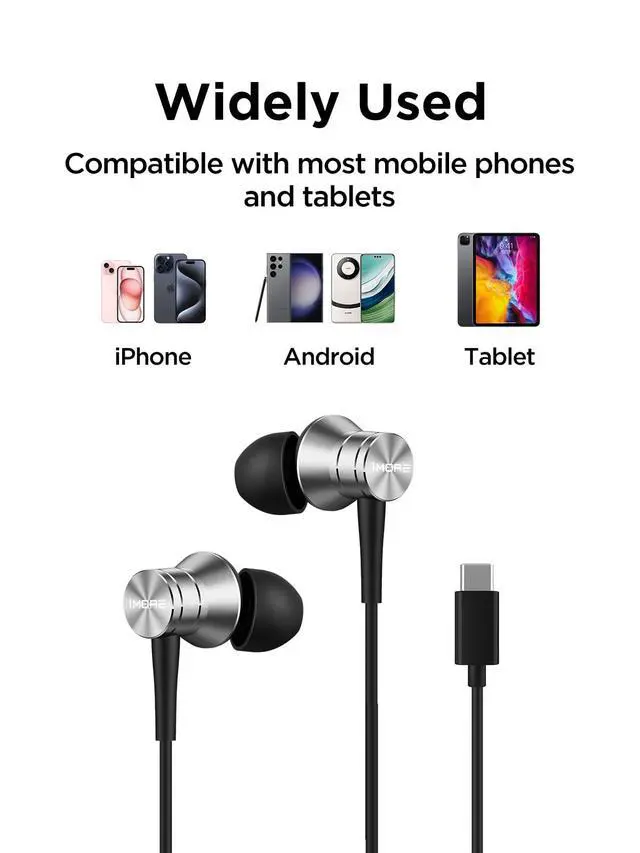 Alt view image 6 of 7 - 2-Pack Piston-Fit Headphones, USB-C in Ear Ear Buds with Mic, Wired Earbuds, Noise Isolation, Control Button, Comfortable Earphones for iPhone 17/16/15/Samsung/Tablet, Silver