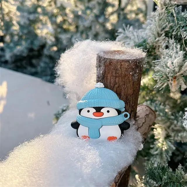Alt view image 3 of 7 - Charging Earphone Case Compatible with Airpods 4,Christmas Cute Animal Hat Penguin Design Soft Silicone Full Body Protective Skin Cover, Kids Girls Women Cartoon Earbuds Accessories with Pendant