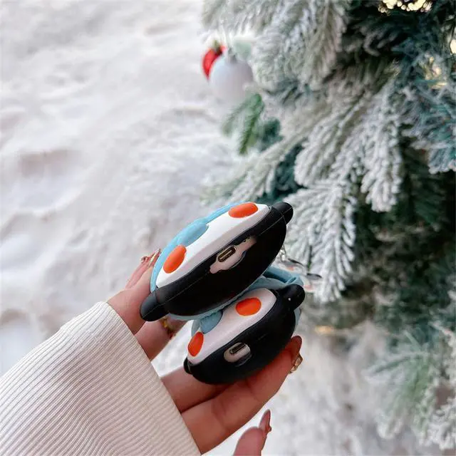 Alt view image 6 of 7 - Charging Earphone Case Compatible with Airpods 4,Christmas Cute Animal Hat Penguin Design Soft Silicone Full Body Protective Skin Cover, Kids Girls Women Cartoon Earbuds Accessories with Pendant