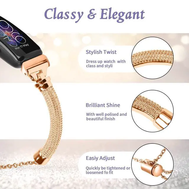 Alt view image 5 of 7 - Straps Compatible with Fitbit Inspire 2 Strap, Women Stainless Steel Metal Adjustable Replacement Wristband Strap Bracelet for Fitbit Inspire 2/Inspire/Inspire HR/Ace 2 Small Large