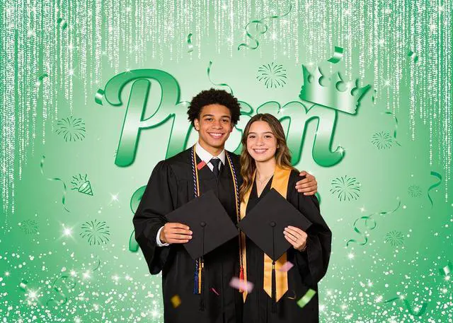 Alt view image 3 of 5 - Green Prom 2026 Graduation Backdrop 8x6ft | Class of 2026 Congratulations Grad Party Decoration Glitter Sequin Bokeh Graduation Students Photography Backdrop
