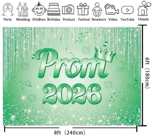 Alt view image 2 of 5 - Green Prom 2026 Graduation Backdrop 8x6ft | Class of 2026 Congratulations Grad Party Decoration Glitter Sequin Bokeh Graduation Students Photography Backdrop