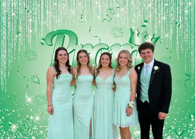 Alt view image 4 of 5 - Green Prom 2026 Graduation Backdrop 8x6ft | Class of 2026 Congratulations Grad Party Decoration Glitter Sequin Bokeh Graduation Students Photography Backdrop
