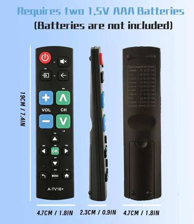 Alt view image 6 of 6 - Big Button TV Remote Control, Brand TV Universal, Easy for Elderly | Simple Setup, Complete Main Buttons, Clear Layout, Use Friendly For Low Vision Users, Lightweight, Batteries Not Included