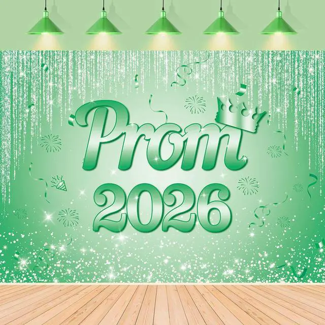 Main image of Green Prom 2026 Graduation Backdrop 8x6ft | Class of 2026 Congratulations Grad Party Decoration Glitter Sequin Bokeh Graduation Students Photography Backdrop