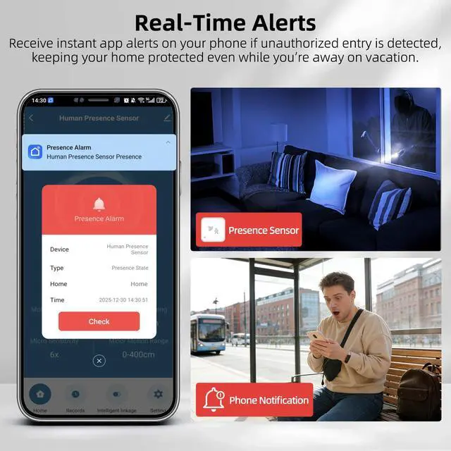 Alt view image 5 of 6 - WiFi Presence Sensor 1 Pack 24GHz mmWave Radar with Lux Light Sensor | No Hub Required, mmWave Radar Occupancy Detector for Auto Light Control, Works with Smart Life App for Bedroom Bathroom Home