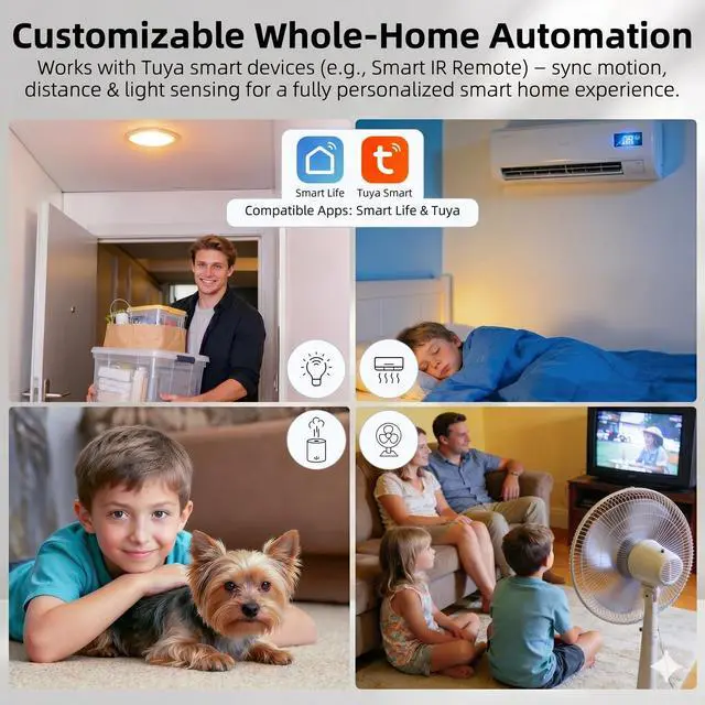 Alt view image 4 of 6 - WiFi Presence Sensor 1 Pack 24GHz mmWave Radar with Lux Light Sensor | No Hub Required, mmWave Radar Occupancy Detector for Auto Light Control, Works with Smart Life App for Bedroom Bathroom Home