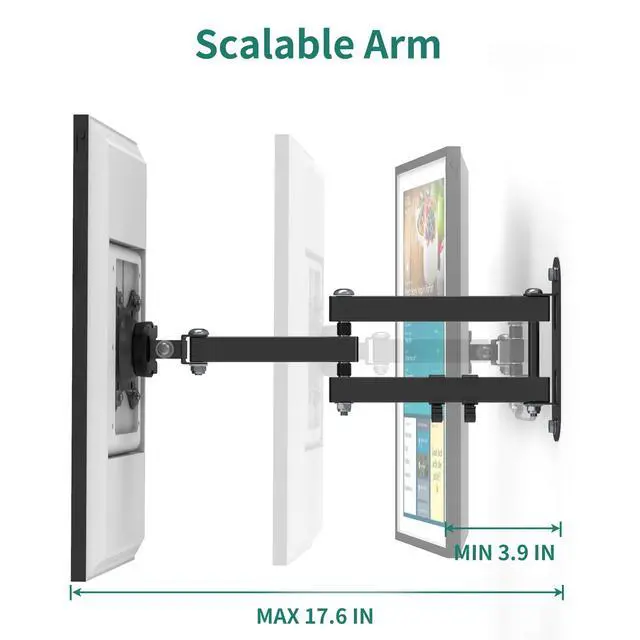 Alt view image 4 of 6 - Wall Mount for Show 15 & 13-27 Inch Monitors TVs, Adjustable Shelf | Black, 17" Extension Arm, Full Motion Rotation Swivel Tilt Wall Mounting Stand Bracket, Hold Up to 33lbs