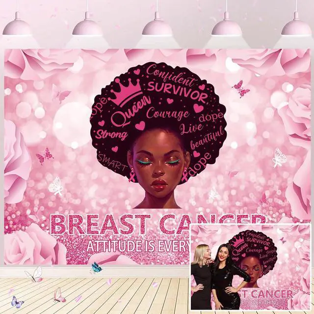 Main image of Breast Cancer Awareness Backdrop Attiudes is Everything Pink Ribbon Support Photography Background October Breast Cancer Promotion Fight Party Decoration 8x6FT