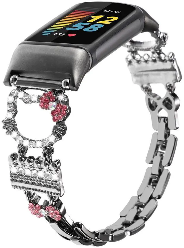 Main image of Metal Band Compatible with Fitbit Charge 6/Charge 5 Bands for Women | Bling Cute Cartoon Charms Bracelet Chain Strap Jewelry Replacement Watchband for Fitbit Charge 5 6 Fitness Tracker