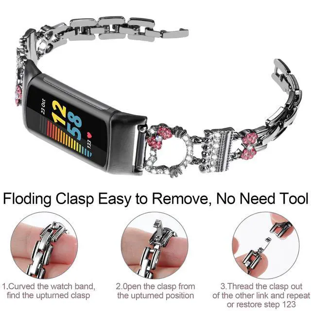 Alt view image 3 of 7 - Metal Band Compatible with Fitbit Charge 6/Charge 5 Bands for Women | Bling Cute Cartoon Charms Bracelet Chain Strap Jewelry Replacement Watchband for Fitbit Charge 5 6 Fitness Tracker