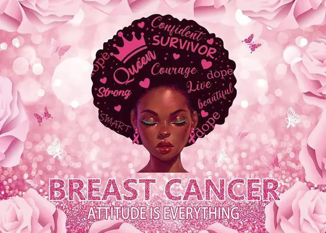 Alt view image 2 of 7 - Breast Cancer Awareness Backdrop Attiudes is Everything Pink Ribbon Support Photography Background October Breast Cancer Promotion Fight Party Decoration 8x6FT