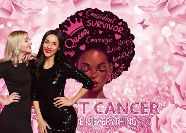 Alt view image 5 of 7 - Breast Cancer Awareness Backdrop Attiudes is Everything Pink Ribbon Support Photography Background October Breast Cancer Promotion Fight Party Decoration 8x6FT