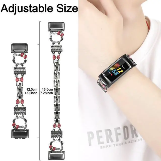 Alt view image 5 of 7 - Metal Band Compatible with Fitbit Charge 6/Charge 5 Bands for Women | Bling Cute Cartoon Charms Bracelet Chain Strap Jewelry Replacement Watchband for Fitbit Charge 5 6 Fitness Tracker