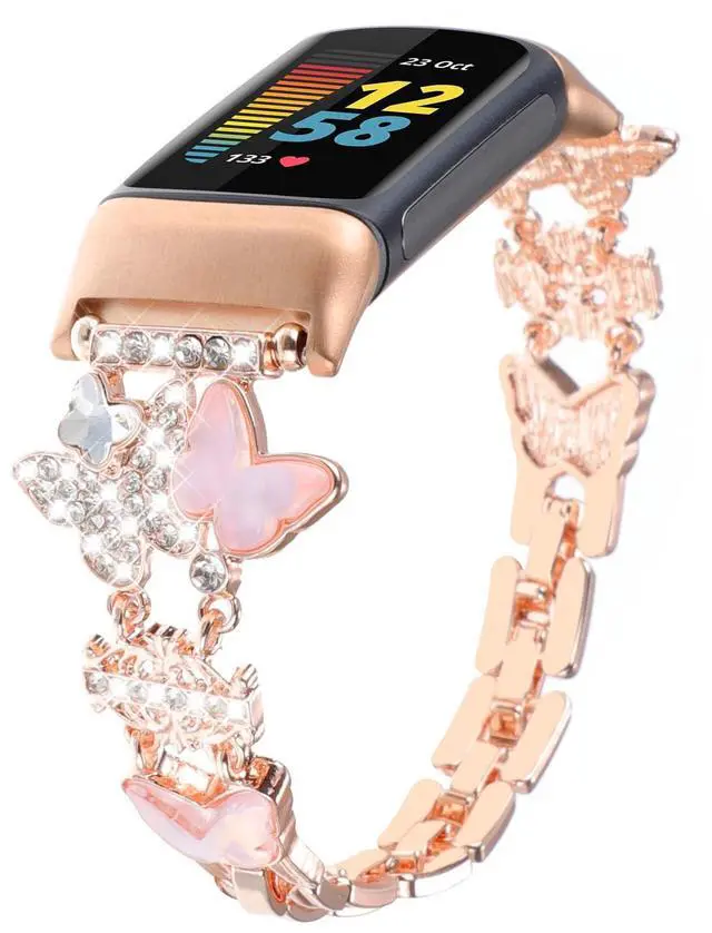 Main image of Metal Band Compatible with Fitbit Charge 6/Charge 5 Bands for Women | Bling Cute Cartoon Charms Bracelet Chain Strap Jewelry Replacement Watchband for Fitbit Charge 5 6 Fitness Tracker