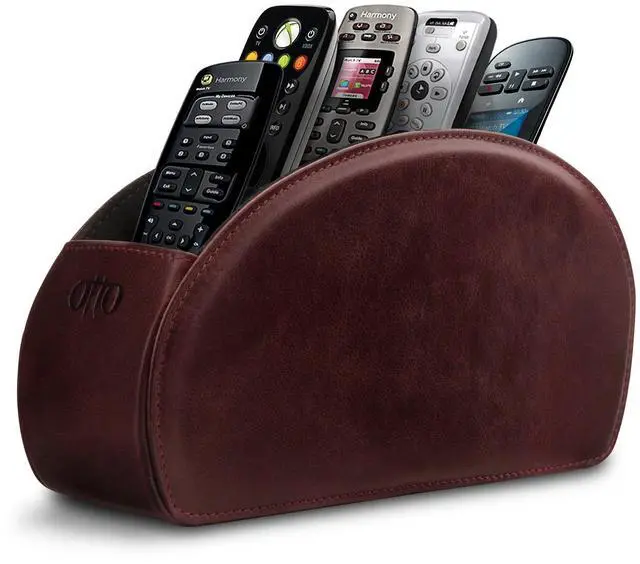 Main image of Remote Control Holder with 5 Pockets - Store DVD, Blu-Ray, TV, Roku or Apple TV Remotes - Italian Genuine Leather with Suede Lining - Slim, Compact Living or Bedroom Storage