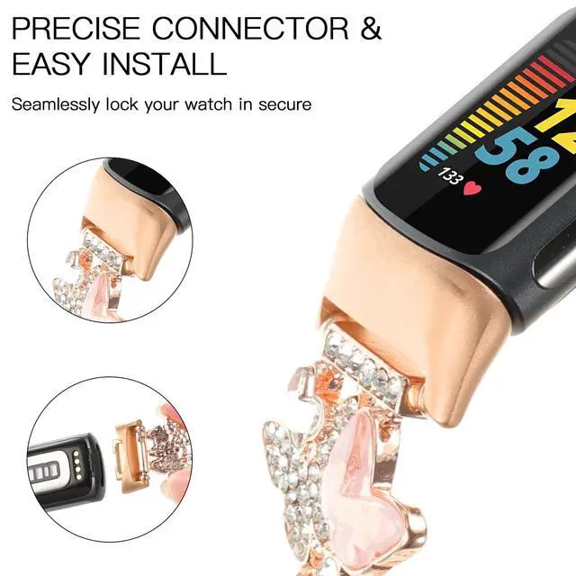 Alt view image 4 of 7 - Metal Band Compatible with Fitbit Charge 6/Charge 5 Bands for Women | Bling Cute Cartoon Charms Bracelet Chain Strap Jewelry Replacement Watchband for Fitbit Charge 5 6 Fitness Tracker