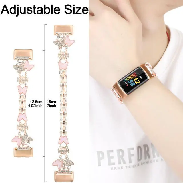 Alt view image 5 of 7 - Metal Band Compatible with Fitbit Charge 6/Charge 5 Bands for Women | Bling Cute Cartoon Charms Bracelet Chain Strap Jewelry Replacement Watchband for Fitbit Charge 5 6 Fitness Tracker