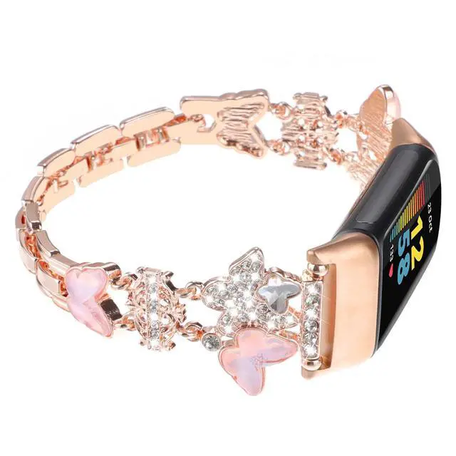 Alt view image 2 of 7 - Metal Band Compatible with Fitbit Charge 6/Charge 5 Bands for Women | Bling Cute Cartoon Charms Bracelet Chain Strap Jewelry Replacement Watchband for Fitbit Charge 5 6 Fitness Tracker