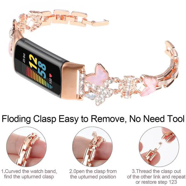 Alt view image 3 of 7 - Metal Band Compatible with Fitbit Charge 6/Charge 5 Bands for Women | Bling Cute Cartoon Charms Bracelet Chain Strap Jewelry Replacement Watchband for Fitbit Charge 5 6 Fitness Tracker