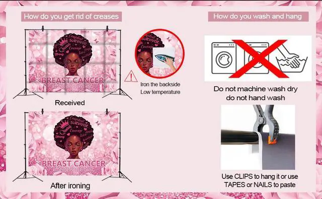 Alt view image 7 of 7 - Breast Cancer Awareness Backdrop Attiudes is Everything Pink Ribbon Support Photography Background October Breast Cancer Promotion Fight Party Decoration 8x6FT