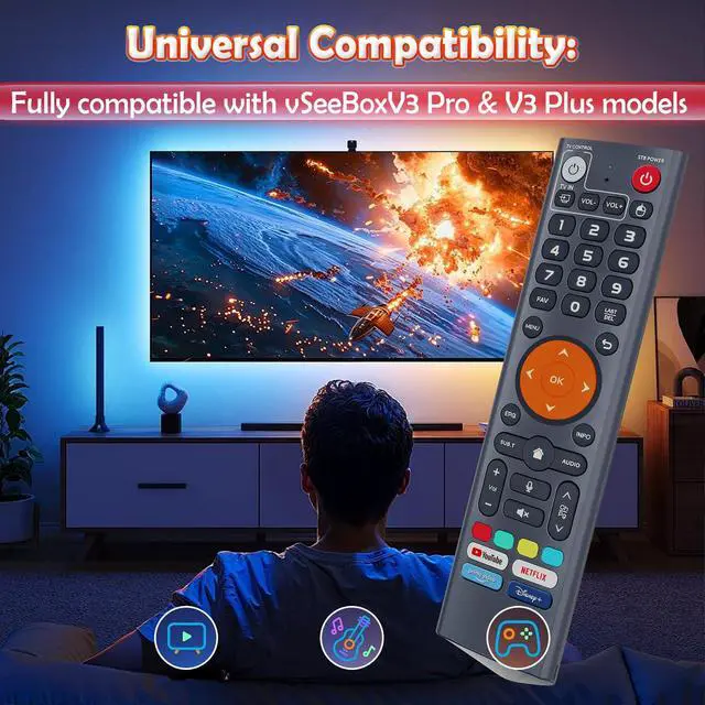 Alt view image 7 of 7 - Replacement Voice Remote Compatible with vSeeBox V3 Plus / V3 Pro Bluetooth, Voice Control, Easy Pairing Compatible with Smart TV Box (Batteries Not Included)