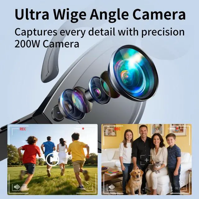 Alt view image 2 of 6 - AI Smart Glasses with Camera Stabilization - 8MP POV Video Recording, Real-Time AI Translation, Smart Assistant, Dual-Mic Noise Canceling for Travel & Meetings - Anti-Blue Light, Black Frame