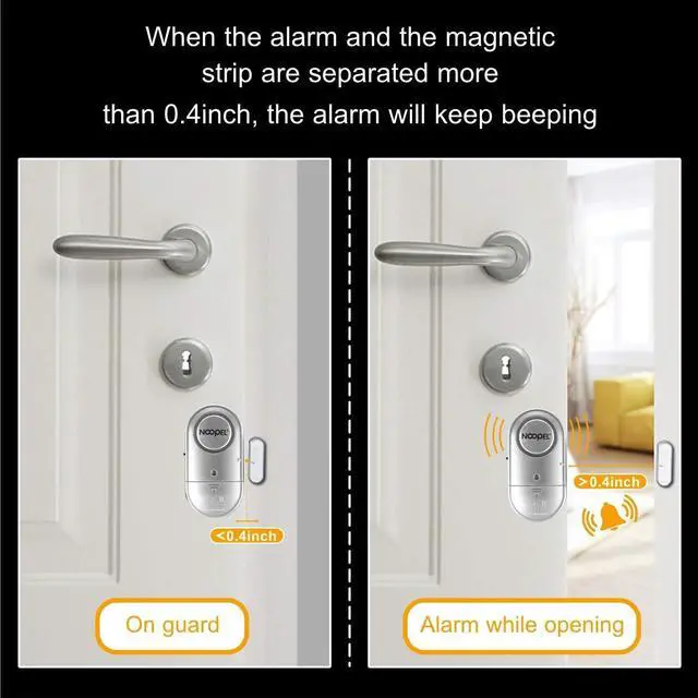 Alt view image 3 of 7 - Door Alarms When Opened 4 Pack, New Version with Two Volume Levels, Window Alarm Sensors for Kids Safety Burglar Intruder Entry Alert, DIY Home Security, Battery Operated