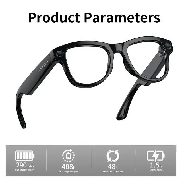 Alt view image 5 of 6 - AI Smart Glasses with Camera Stabilization - 8MP POV Video Recording, Real-Time AI Translation, Smart Assistant, Dual-Mic Noise Canceling for Travel & Meetings - Anti-Blue Light, Black Frame