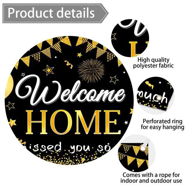 Alt view image 4 of 7 - Welcome Home Backdrop 8X6 ft Large Party Background Decoration,Black and Gold Design with Balloons and Banner Flags, Photo Background for Homecoming Celebrations