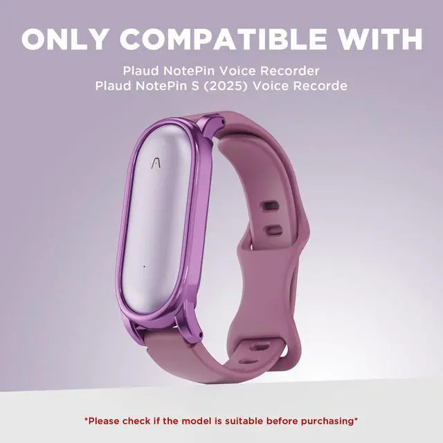 Alt view image 2 of 7 - Silicone Wristband Compatible with Plaud NotePin Voice Recorder,PC Case with Adjustable Wearable Strap for Plaud NotePin S (2025),Lightweight Replacement Strap Secure Fit Accessories (Purple)