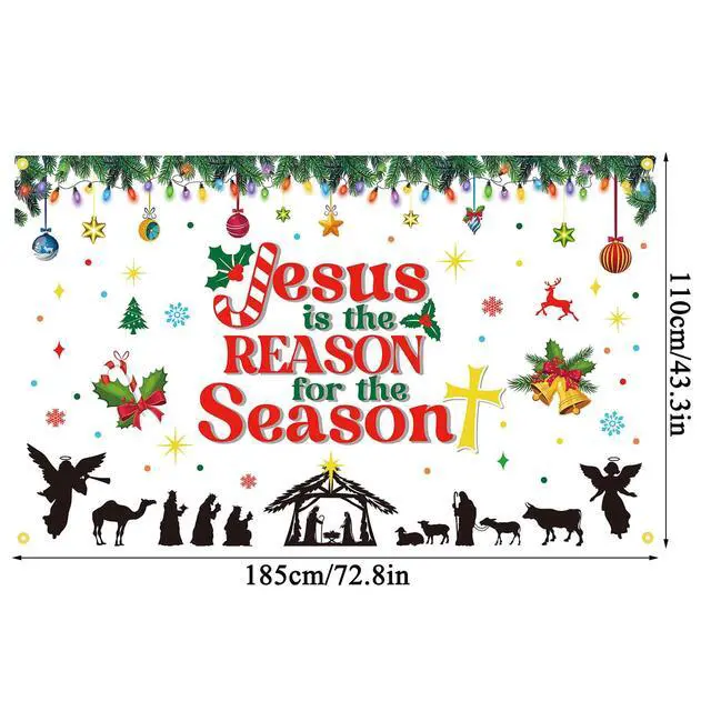 Alt view image 2 of 6 - Jesus is The Reason for The Season Backdrop Banner 73 x 43 Inch Large Christmas Holiday Nativity Scenes Birth of Jesus Background Banner Religious Christmas Holy Nativity Party Decorations