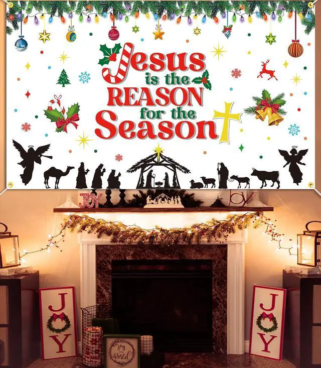 Alt view image 4 of 6 - Jesus is The Reason for The Season Backdrop Banner 73 x 43 Inch Large Christmas Holiday Nativity Scenes Birth of Jesus Background Banner Religious Christmas Holy Nativity Party Decorations
