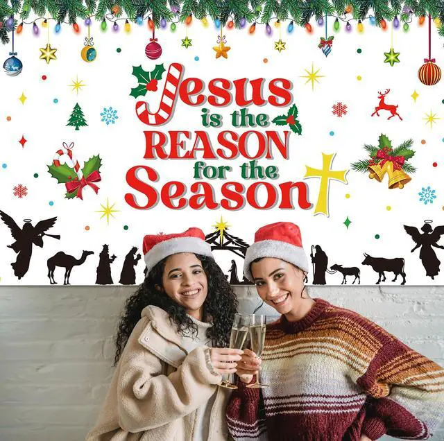 Alt view image 6 of 6 - Jesus is The Reason for The Season Backdrop Banner 73 x 43 Inch Large Christmas Holiday Nativity Scenes Birth of Jesus Background Banner Religious Christmas Holy Nativity Party Decorations